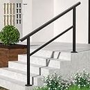 SPACEEUP 5 Steps Handrails for Outdoor Steps 60"X35"Handrail for Stairs Outdoor Aluminum and Iron Stair Railing Fit 0 to 5 Steps Transitional Handrail with Installation Kit,Matte Black