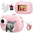Instant Camera for Kids Camera for Girls 40MP Kids Digital Camera, 2.4" Screen Toddler Camera Kids Selfie Video Camera Children Toy Camera for Kids 3 4 5 6 7 8-10 12, Print Paper and 32G TF Card, Pink