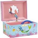 Jewelkeeper Metal Mermaid Musical Jewelry Box, Underwater Design with Narwhal, Over The Waves Tune - Pink