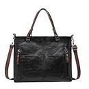 Rejckims Ladies Vintage Leather Shoulder Bag, Work Bags with Multi-Pockets Handbag, Faux Leather Purse, Large Shoulder Bag for Women (One Size,Black)