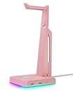 IFYOO RGB Gaming Headset Stand with 2 USB Ports, Game Headphone Mount for PC, Xbox One, PS4, Switch, Earphone Holder Hanger for Bose, Beats, Sony, Sennheiser, Jabra, JBL Fancy Gaming Accessories, Pink