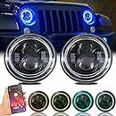 DEAL AUTO ELECTRIC PARTS 2x 7 60W Bluetooth Controlled Round RGB Halo Ring Headlights Compatible With For Any Models With 6012/6014 / 6015 / H6017 / H6024 Round Sealed Beam Headlights