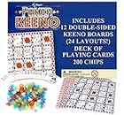 Regal Games - Poker Keeno Bulk Game Set - Includes 12 Two-Sided Boards, 200 Scoring Chips, 1 Deck of Standard Poker Cards - 24 Unique Board Layouts- Casino Night Card Game- Compatible with Poker Keno