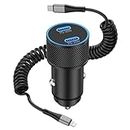 iPhone Fast Car Charger, WIDAQUO 40W Dual USB C Car Charger Adapter Cigarette Lighter and 6FT USB-C to Lightning Coiled Retractable Cable Charging Cord for iPhone 14/13/12/11/Pro Max, X/Xs/XR/SE/iPad