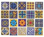 Shiv Kripa Blue Art Pottery Classic Decorative Interior Exterior Flooring Wall Ceramic 2 x 2 inch Tiles Pack of 20 Tiles (Blue,Yellow & Multi)