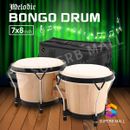 Bongo Kids Adults Hand Drum Set Leather Drumhead Tuneable 7"/8"