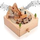 Wooden Music Box with Moving Small Train Musical Box, Wood Musical Box Eiffel Tower with Small Moving Magnetic Train Toy Birthday Home Decoration for Kids Boys Girls Song Spirited Away