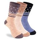 Supersox Winter Socks for Women - 3 Pairs Thick Thermal Crew Socks - Extra Terry Cushioning for Support & Comfort, Ideal for Winter & Casual Wear, Free Size (Pack of 3) (Design)