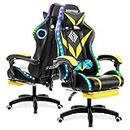 Massage Gaming Chair with Bluetooth Speakers and RGB LED Lights Ergonomic Computer Gaming Chair with Footrest Music Video Game Chair High Back with Lumbar Support Yellow and Black