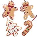 Gingerbread Christmas Ornaments - Man Boy Girl Tree Candy Cane Cookie Rustic Christmas Decorations Set of 4 - Claydough Christmas Tree Decorations - Christmas Tree Ornaments With Gift Box