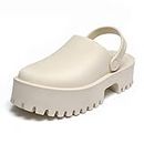 Women Platform Thick Soled Slippers,Beige Slip On Clogs Casual Non Slip Home Lazy Waterproof Fashion Sandals, Apricot,beige, 10