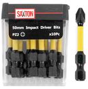 Saxton 10 x PZ2-50mm Pozi-drive 2 Impact Duty Screwdriver Drill Bits Set 