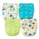LILTOES 2 Printed & 2 Solid Cloth Diapers for Babies, Washable Reusable, Adjustable Sizes (4 Combo) (No Inserts Included)