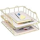 XINGHE LELYFIT 2 Tier A4 Metal in Trays Stackable Office Desk Tidy File Holder Magazine Storage Paper Organiser, Rose Gold (gold)