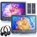 NAVISKAUTO 10.5" Dual Screen Portable DVD Player for Car with HDMI Input, Built-in Rechargeable Battery, Car DVD Players Support USB/TF Card, Last Memory, Play Same/Different Movies (2 X DVD Player)