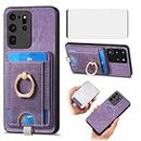 Asuwish Phone Case for Samsung Galaxy S20 Ultra 5G Wallet Cell Cover with Screen Protector Tempered Glass Slim Ring Stand Credit Card Holder Slot S20ultra 20S S 20 A20 S2O 20ultra G5 Women Men Purple