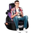 Gaming Bean Bag Chair for Adults [Cover ONLY No Filling] with High Back - Fun Gaming Sofa - Bean Bag Chairs for Adults and Teens - Dorm Chair - Gamer Beanbag Gaming Chair with Cup Holder (Black/Purple