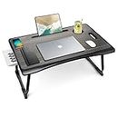 Amaredom Laptop Bed Desk Tray Bed Table, Foldable Portable Lap Desk with Storage Drawer and Cup Holder for Eating Breakfast on Bed/Couch/Sofa-Black