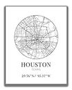 Houston TX City Street Map Wall Art - 11x14 UNFRAMED Modern Abstract Black & White Aerial View Decor Print with Coordinates. Makes a great Houston Texas-Themed Gift.