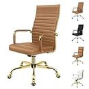 ALFORDSON Office Chair with Height Adjust SGS Listed Gas Lift, PU Leather Home Ergonomic Desk Chair with Removable Armrest Cover, Padded Seat Computer Gaming Chair, Max 150kg(High Back Gold Brown)