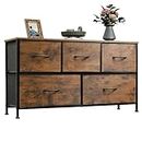 WLIVE Dresser for Bedroom with 5 Drawers, Wide Chest of Drawers, Fabric Dresser, Storage Organizer Unit with Fabric Bins for Closet, Living Room, Hallway, Nursery, Rustic Brown Wood Grain Print