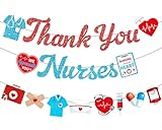 NO DIY 3pcs Nurses Week Banner, Nurses Week Decorations with 2pcs Red Blue Glitter Thank You Nurse Banner, 1pcs Nurses Week Garland, Thank You Nurses Decorations for Home Office Wall Favors