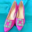 NEW Woman 3"  Hangisi PINK Satin Rhinestone Crystal High Heel pumps Luxury shoe