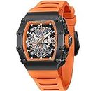 Pagani Design PD-YS011 Mens Skeleton Quartz Wristwatch YM92 Movt Watch for Men Sapphire Glass Stainless Steel Case Waterproof Clock (Black Orange)