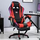 PERZOE Gaming Chair, Gaming Chair with Bluetooth-Compatible Speakers, Footrest and RGB LED Lights, High Back Computer Chair Desk Swivel Rolling Chair Massage Lumbar Support Black & Red