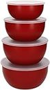 KitchenAid Premium Plastic Prep Bowls for Kitchen Storage & Organisation for thinKitchen Set of 4, With Lids, Red