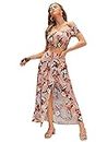 Floerns Women's Two Piece Outfit Floral Crop Top and Split Long Skirt Set Dusty Pink M