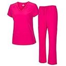 Natural Uniforms Women's Cool Stretch V-Neck Top and Cargo Pant Set (Hot Pink, XX-Large)