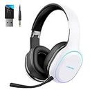 KOFIRE Wireless Gaming Headset for Playstation 5, 3D Stereo Sound, Bass Feedback, 2.4GHz/Bluetooth, Detachable Mic, Ultra-Low Latency,White Headphones for PS5, PS4, PC