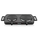 HomeTronix Electric Hob Portable Electric Hot Plate Double with Dual Temperature Controls, Two Side Handles, 2500W, 2 Ring Table Top Stove for Cooking Warming Boiling Frying For Home & Caravan Black