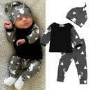 Newborn Baby Boys Infant Long Sleeve Tops + Pants Hat Clothes Outfit Set 0-24M