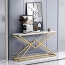 Z Impex Modern Dimond Shape Console Table in Gold Finish, Long/White MDF Top Living Room Wood/Metal