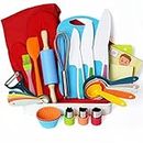 Kids Cooking and Baking Supplies Set with Gift Storage Box, Complete Junior Chef Cooking Kit, Girls & Boys Childrens Real Bakeware Accessories, Real Cookware and Baking Utensils Sets for Kids