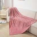 HOKIPO 220 GSM Flannel AC Throw Blanket Double Bed Queen, 200x230 cm / 6.5x7.5 feet, Pink (AR-4918-PNK)