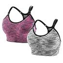 QXURkut 2 Pack Women Sports Bras, High Impact Seamless Wirefree Padded Yoga Bralette Running Workout Gym Top Bra with Adjustable Straps (Black Purple, XL)