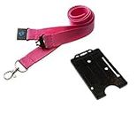 20mm Lanyard with Safety Break Away and Matching Single Vertical Card Holder (Pink & Black)