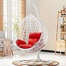 Credenza Metal Egg Design Portable Swing Chair (White, Red)