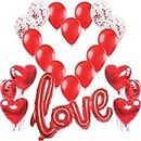 Décoration Romantique,1 Ballon Love XXL,6 Ballons Coeur Rouge,4 Ballons de Confettis,10 Ballons de Baudruche pour La Saint Valentin, Déco Fiançailles et Mariage