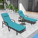 Gotland Patio Chaise Lounge Sets Outdoor Armchair Recliner Rattan Adjustable Back 3 Pieces Cushioned Patio Folding Chaise Lounge with Folding Table