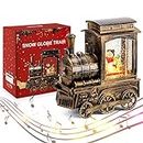 IPOW Christmas Snow Globe Lantern Train with Water Swirling Glitter, Musical and Lighted 6 Hours Timer USB Powered & Battery Operated Music Box for Christmas Home Decoration Gift, Snowman Scene