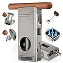Scotte Cigar Lighter, Torch Lighter 4 Jet Flame, Refillable Butane Lighter with Cigar Cutter V Cut Cigar Punch Cigar Holder Cigar Draw Enhancer, Great Cigar Accessories Cool Lighters with Gift Box