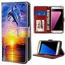 Einginchza for iPhone 14 Pro Max Wallet Case Dolphin and Sun with Credit Card Slots Cash Pocket Magnetic Buckle PU Leather Wristbands