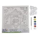 worison Canvas Painting Kit with Gazebo Printed Canvas Frame 12 x 12 Inch, 6 Small Paint tub, Brush and Color Palette