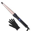 Curling Wand, Professional Ceramic 1/2-1 Inch Tapered Hair Curling Iron, LCD Display with 14 Heat Setting(190 to 450°F), Dual Voltage Instant Heating Hair Wand Curler for All Hair Type