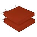 downluxe Outdoor Chair Cushions for Patio Furniture, Waterproof Square Corner Memory Foam Patio Chair Cushion with Adjustable Ties and Portable Handle, 19" x 19" x 3", Brick Red, 2 Pack