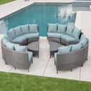 Lark Manor™ Anquette 10 Piece Rattan Sectional Seating Group w/ Cushions Synthetic Wicker/All - Weather Wicker/Wicker/Rattan in Blue | Outdoor Furniture | Wayfair